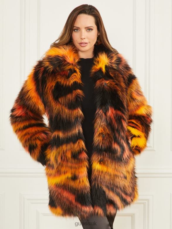 GUESS Women Kierra Faux-Fur Coat Night Animal Jacquard Apparel V28V61927