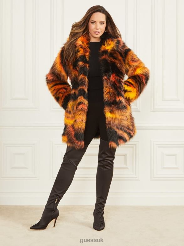 GUESS Women Kierra Faux-Fur Coat Night Animal Jacquard Apparel V28V61927