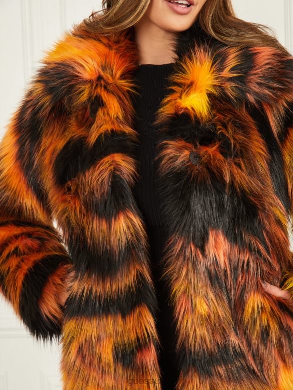 GUESS Women Kierra Faux-Fur Coat Night Animal Jacquard Apparel V28V61927
