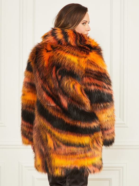 GUESS Women Kierra Faux-Fur Coat Night Animal Jacquard Apparel V28V61927
