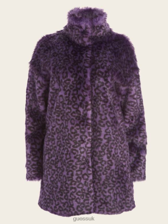 GUESS Women Larissa Faux-Fur Coat Satellite Purple & Black Apparel V28V61880