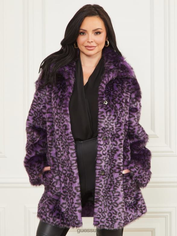 GUESS Women Larissa Faux-Fur Coat Satellite Purple & Black Apparel V28V61880