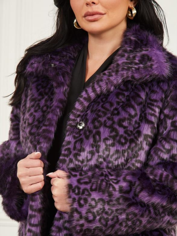 GUESS Women Larissa Faux-Fur Coat Satellite Purple & Black Apparel V28V61880