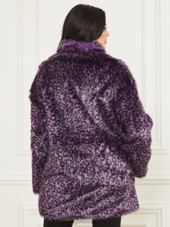 GUESS Women Larissa Faux-Fur Coat Satellite Purple & Black Apparel V28V61880