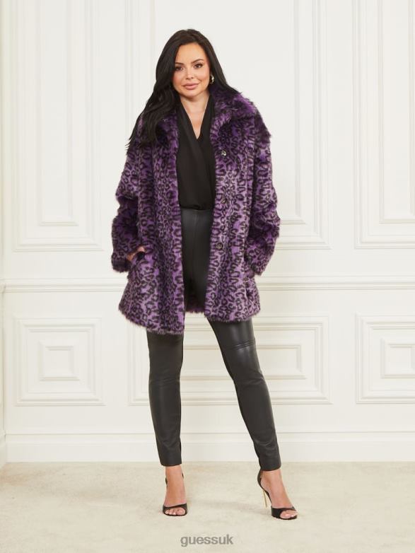 GUESS Women Larissa Faux-Fur Coat Satellite Purple & Black Apparel V28V61880
