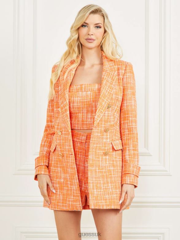 GUESS Women Luella Tweed Blazer Mayan Sunset Multi Apparel V28V61796