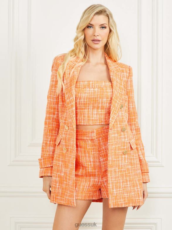 GUESS Women Luella Tweed Blazer Mayan Sunset Multi Apparel V28V61796