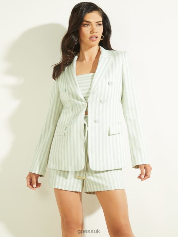 GUESS Women Martina Striped Blazer Peaceful Sky Stripes Apparel V28V61931