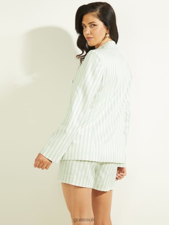 GUESS Women Martina Striped Blazer Peaceful Sky Stripes Apparel V28V61931