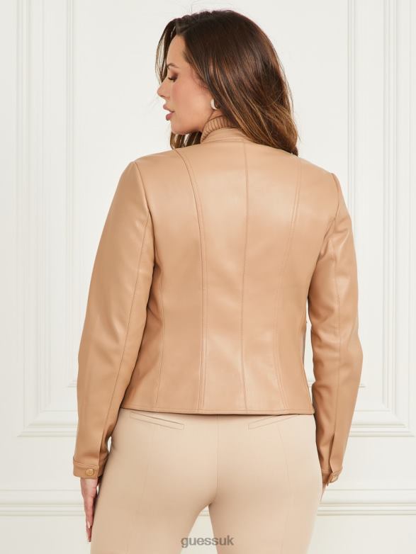 GUESS Women Monica Faux-Leather Moto Jacket Blonde Ambition Apparel V28V61828