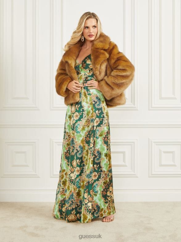 GUESS Women New Gwenda Faux-Fur Jacket Camel Apparel V28V61896