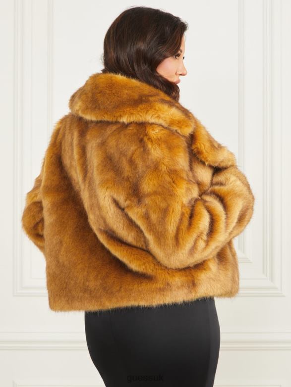 GUESS Women New Gwenda Faux-Fur Jacket Camel Apparel V28V61896