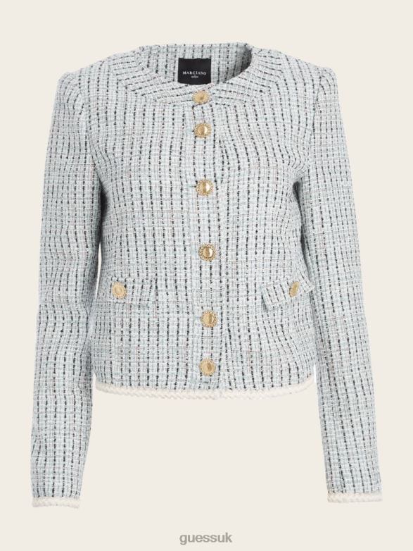 GUESS Women Provence Tweed Blazer Remarkable Blue Tweed Apparel V28V61951