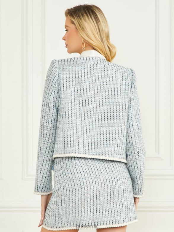 GUESS Women Provence Tweed Blazer Remarkable Blue Tweed Apparel V28V61951