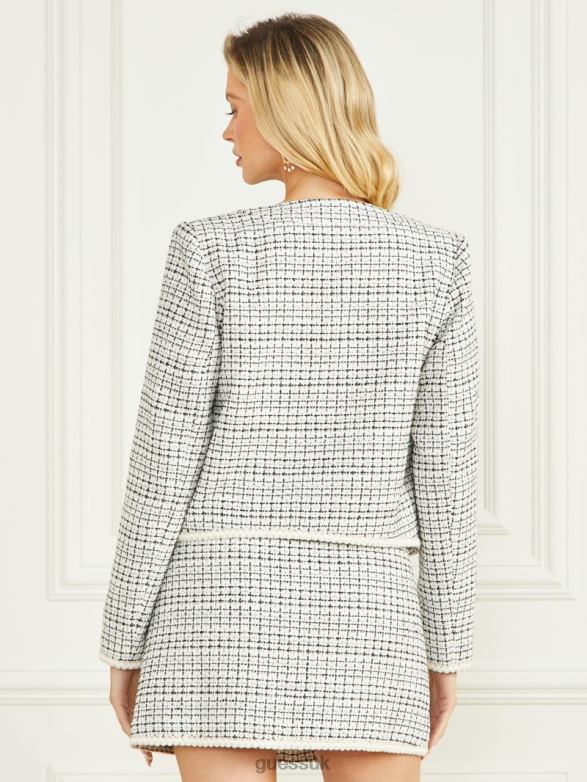 GUESS Women Provence Tweed Blazer White And Black Tweed Apparel V28V61926