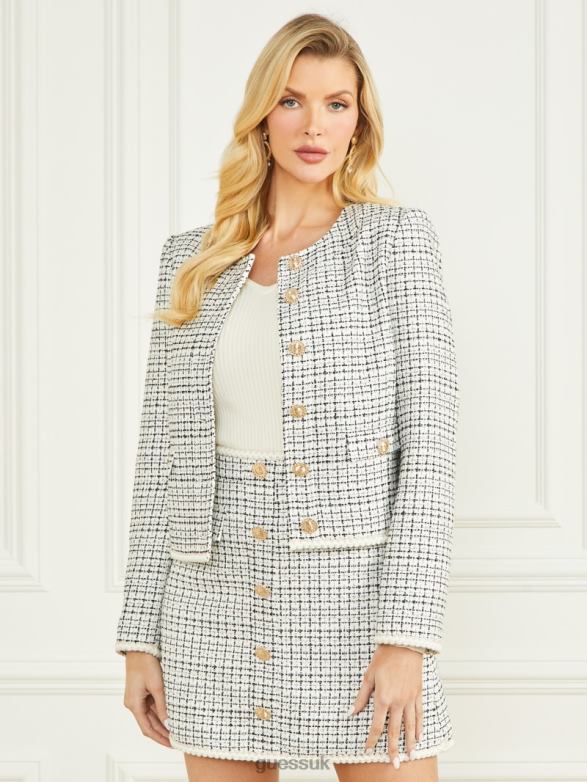 GUESS Women Provence Tweed Blazer White And Black Tweed Apparel V28V61926