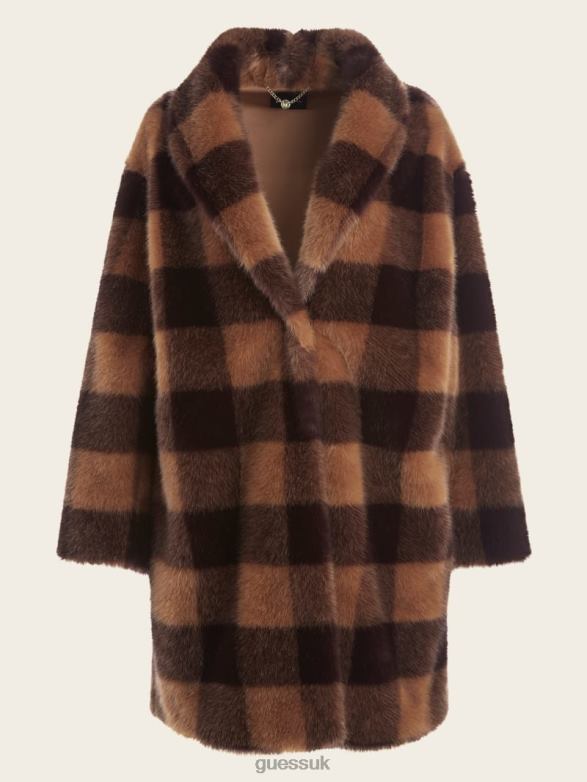 GUESS Women Rochelle Coat Camel And Dark Bourbon Apparel V28V61854