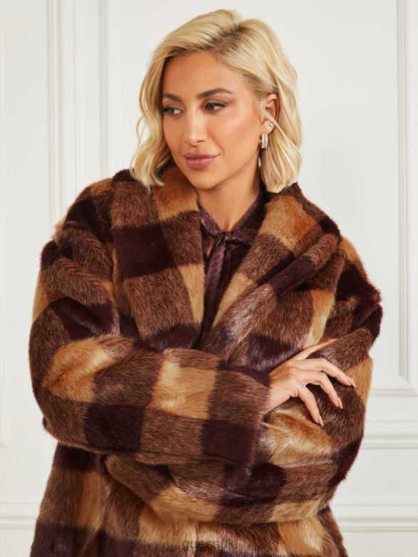 GUESS Women Rochelle Coat Camel And Dark Bourbon Apparel V28V61854