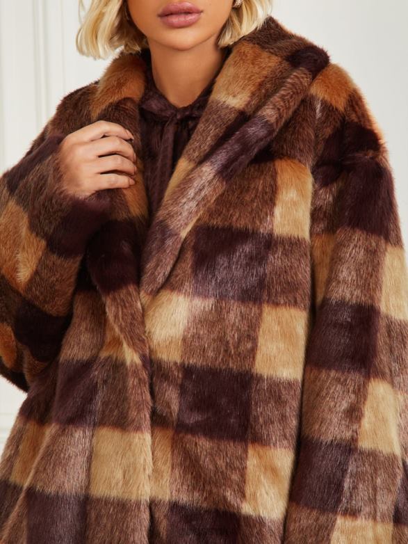 GUESS Women Rochelle Coat Camel And Dark Bourbon Apparel V28V61854