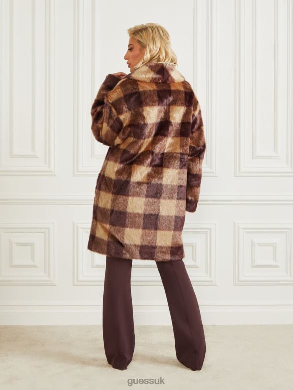 GUESS Women Rochelle Coat Camel And Dark Bourbon Apparel V28V61854