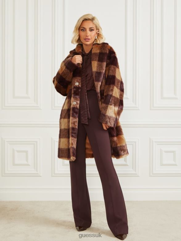 GUESS Women Rochelle Coat Camel And Dark Bourbon Apparel V28V61854