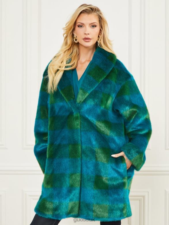 GUESS Women Rochelle Coat Green And Bermuda Blue Apparel V28V61911