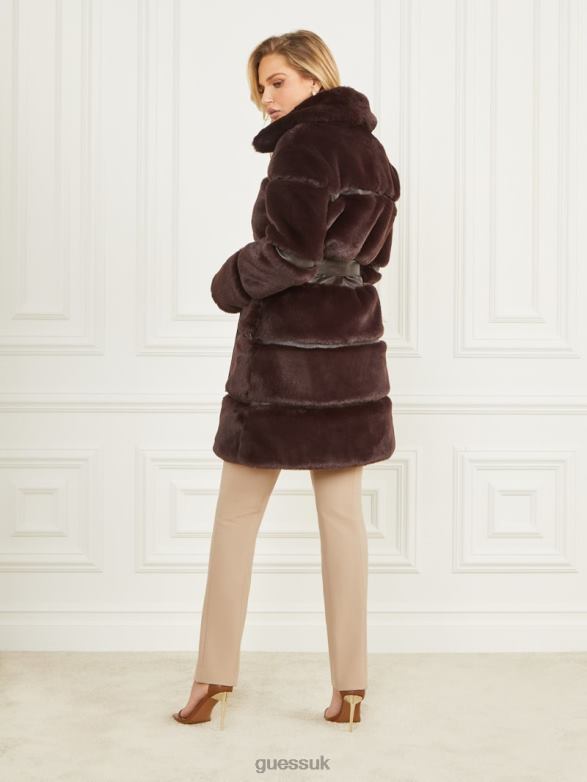 GUESS Women Rosetta Faux-Fur Coat Dark Roast Multi Apparel V28V61856