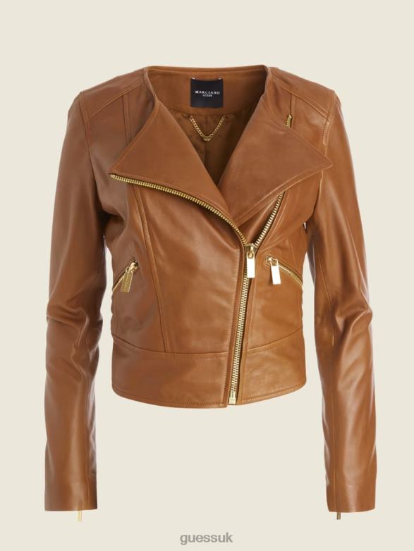 GUESS Women Rylee Leather Jacket Emperor Brown Apparel V28V61809