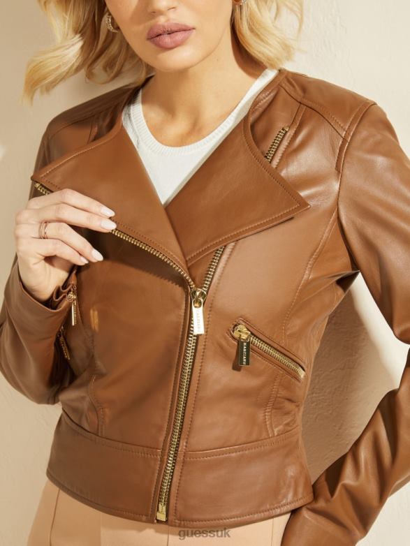 GUESS Women Rylee Leather Jacket Emperor Brown Apparel V28V61809