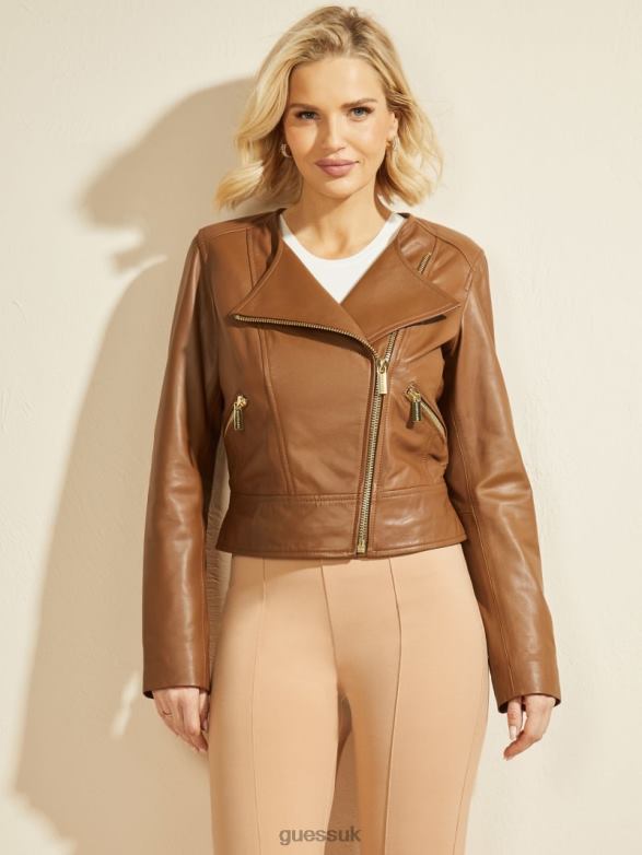 GUESS Women Rylee Leather Jacket Emperor Brown Apparel V28V61809