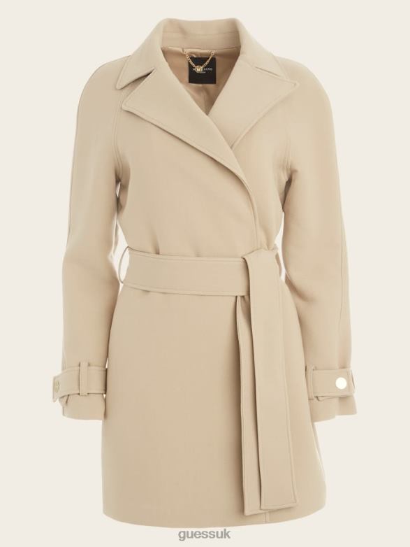 GUESS Women Scarlett Austin Wrap Coat Natural Siena Apparel V28V61813