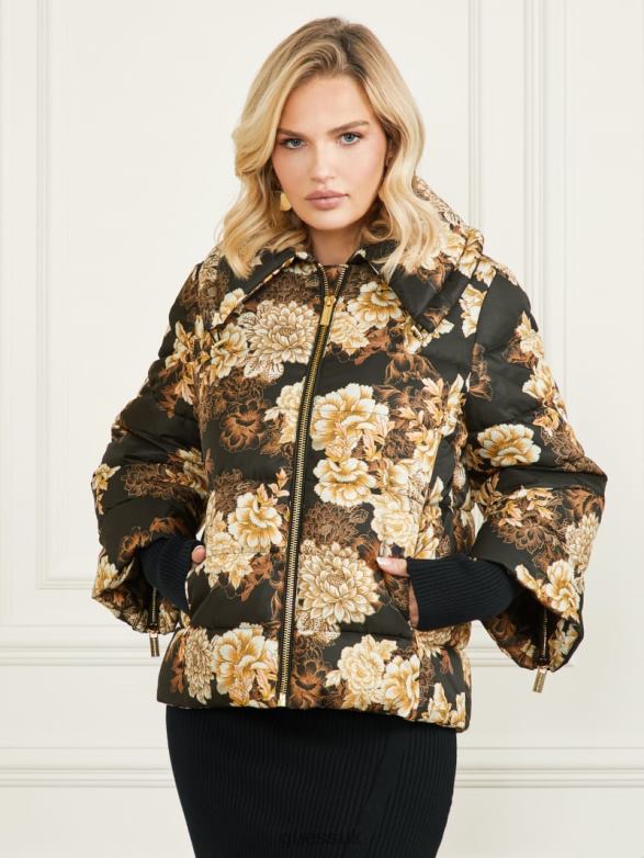 GUESS Women Sharon Puffer Jacket After Dark Floral Print Apparel V28V61946