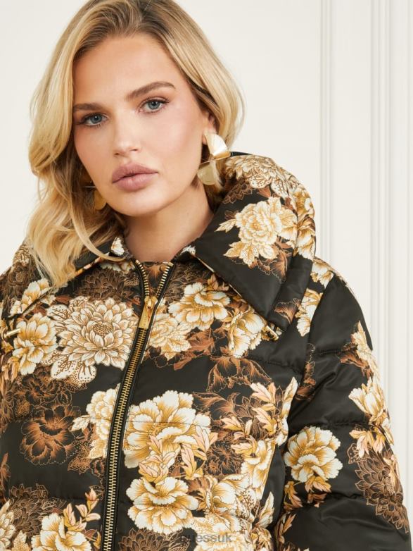 GUESS Women Sharon Puffer Jacket After Dark Floral Print Apparel V28V61946