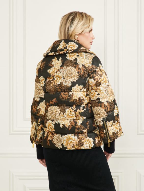 GUESS Women Sharon Puffer Jacket After Dark Floral Print Apparel V28V61946