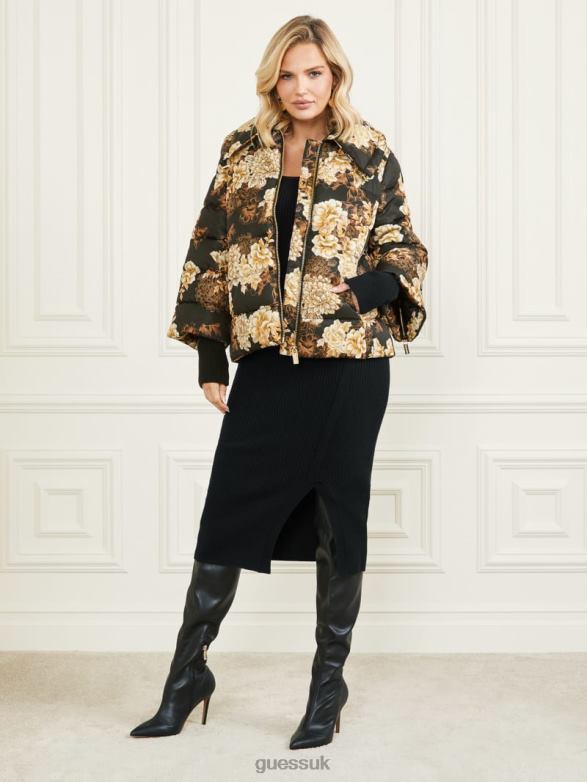 GUESS Women Sharon Puffer Jacket After Dark Floral Print Apparel V28V61946