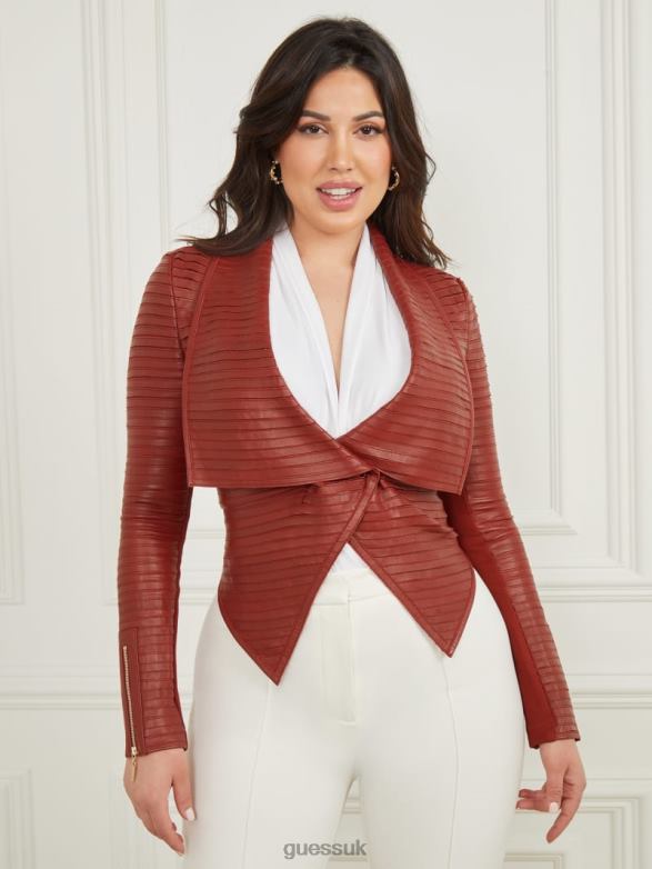 GUESS Women Shayna Drape Leather Jacket Dark Jam Red Apparel V28V61913