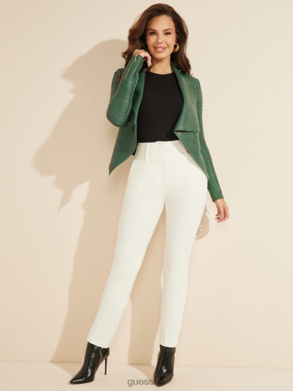 GUESS Women Shayna Drape Leather Jacket Serpentine Green Apparel V28V61820