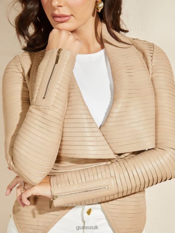 GUESS Women Shayna Drape Leather Jacket Sheer Fancy Apparel V28V61823
