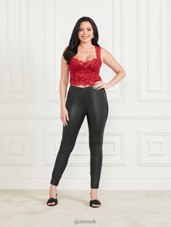 GUESS Women Coy High-Rise Leather Legging Jet Black Apparel V28V62064