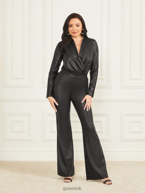 GUESS Women Hype Faux-Leather Flared Pant Black Apparel V28V62108