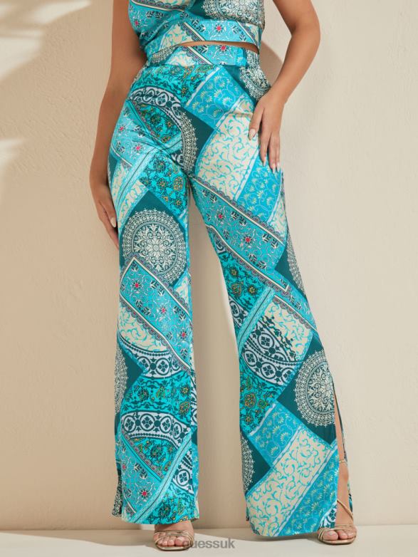 GUESS Women Mykonos Silk Pant Mykanos Blue Combo Apparel V28V62191