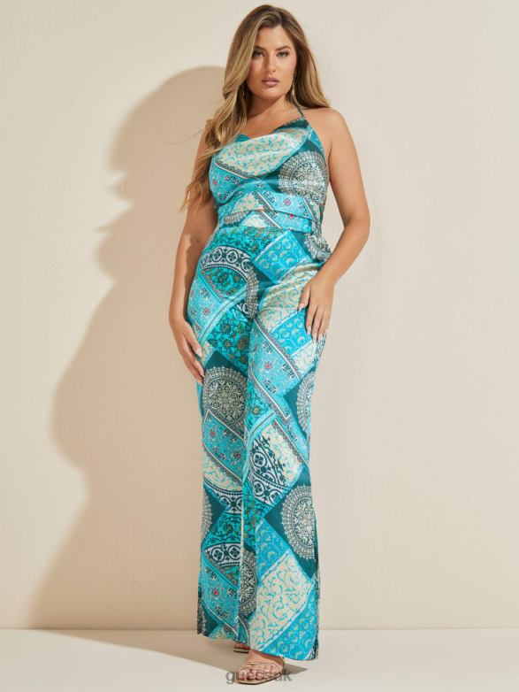 GUESS Women Mykonos Silk Pant Mykanos Blue Combo Apparel V28V62191
