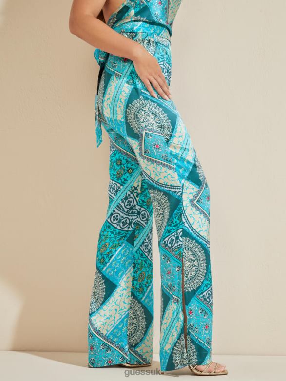 GUESS Women Mykonos Silk Pant Mykanos Blue Combo Apparel V28V62191