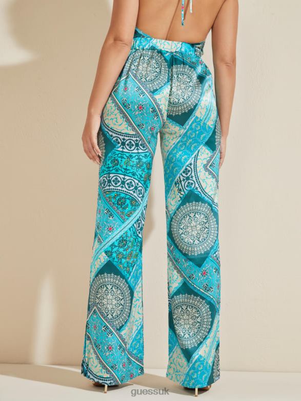 GUESS Women Mykonos Silk Pant Mykanos Blue Combo Apparel V28V62191