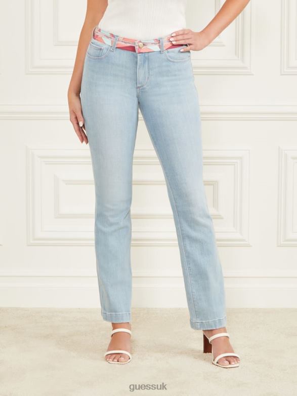 GUESS Women Printed Waist Skinny Denim Pant Light Blue Wash Apparel V28V6113