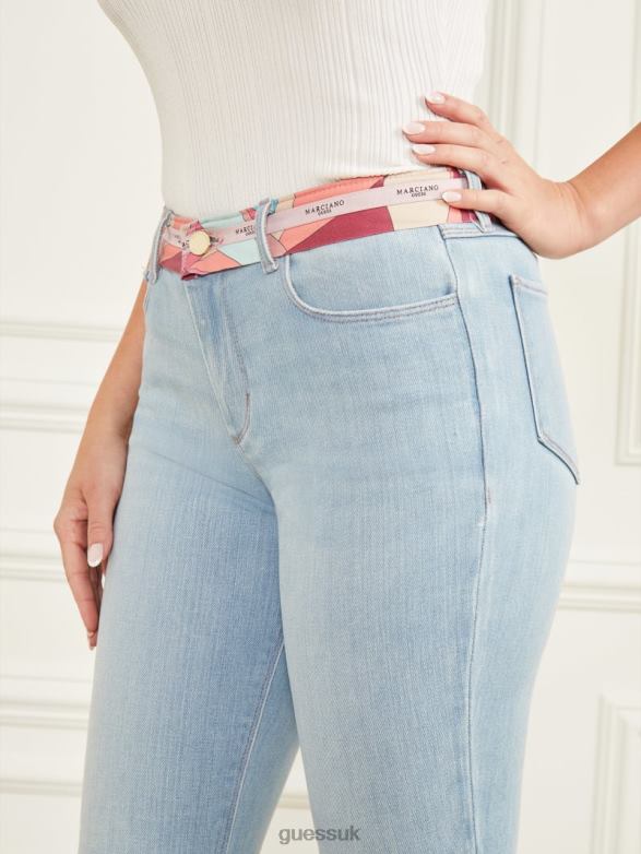 GUESS Women Printed Waist Skinny Denim Pant Light Blue Wash Apparel V28V6113