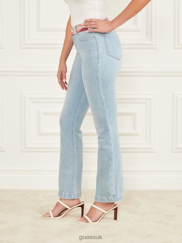 GUESS Women Printed Waist Skinny Denim Pant Light Blue Wash Apparel V28V6113