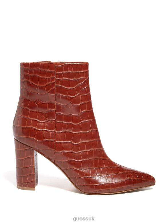GUESS Women Ulea Croc Leather Bootie Chestnut Brown Footwear V28V63537