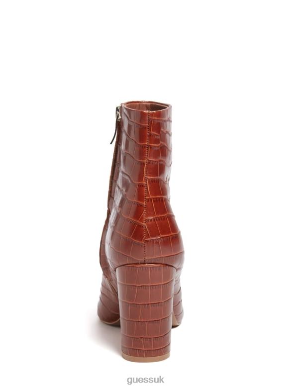 GUESS Women Ulea Croc Leather Bootie Chestnut Brown Footwear V28V63537