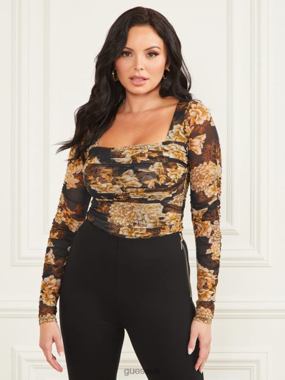 GUESS Women After Dark Mesh Top After Dark Floral Print Apparel V28V61467